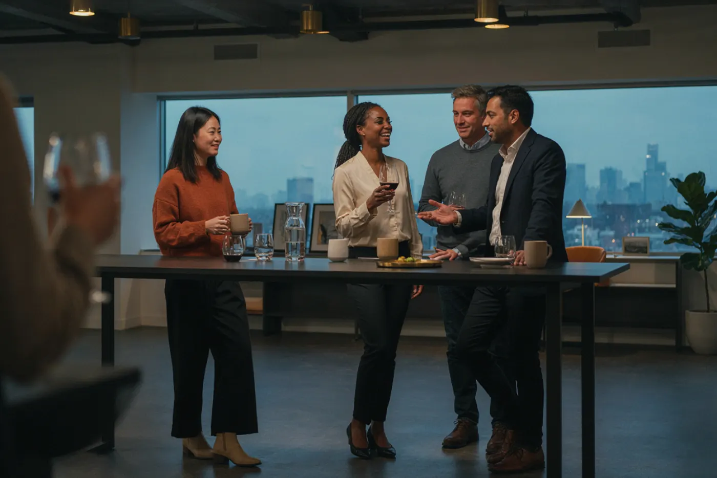 Pessoas conversando durante um coffee break